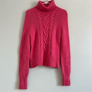 Express Wool Angora Cashmere Turtleneck Cable Knit Sweater Pink Sz XL Fisherman